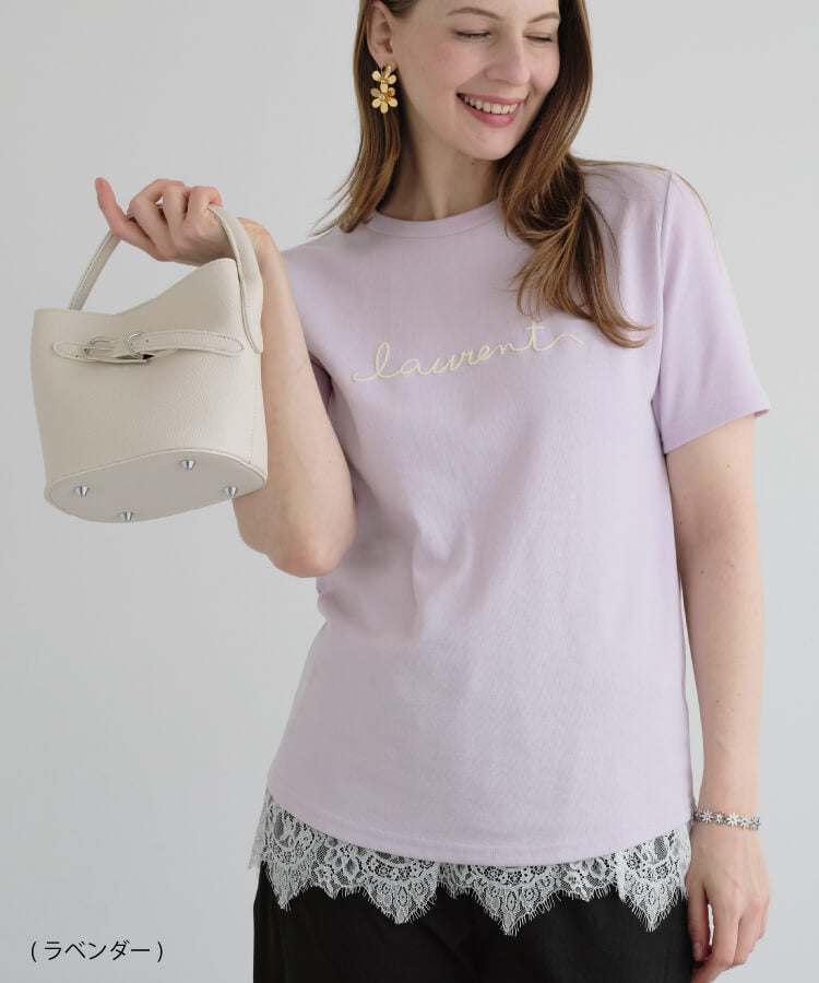 【MIA/ミア】裾レース付きシンプルロゴTシャツ
