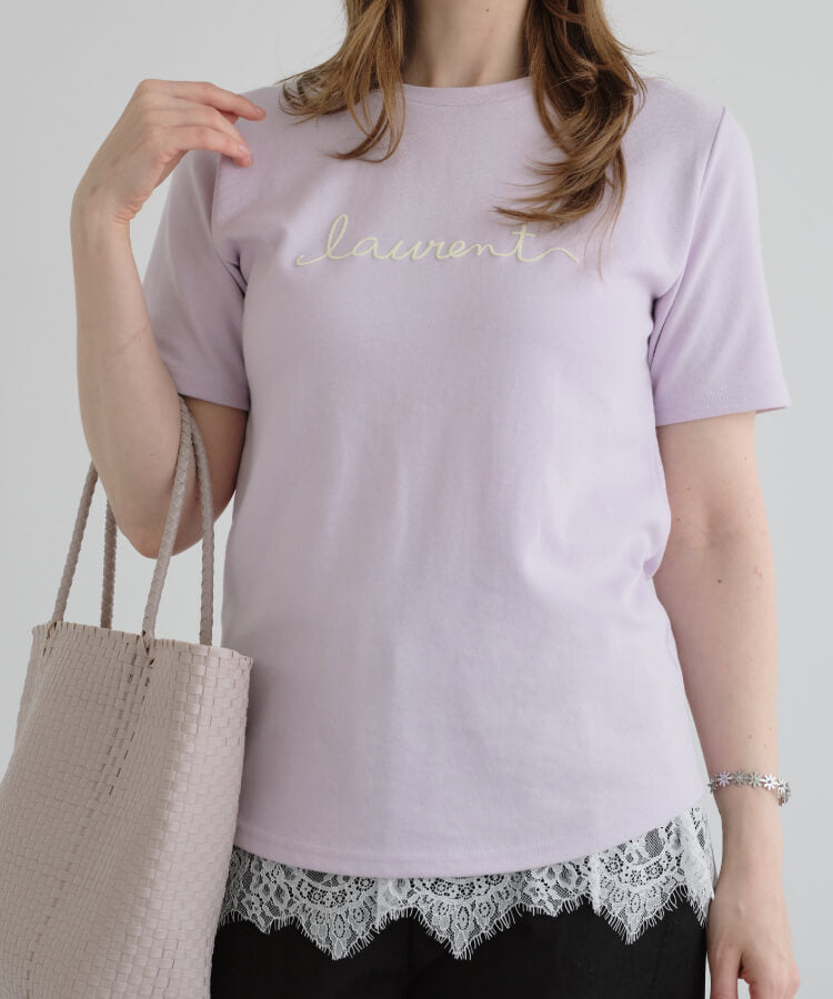 【MIA/ミア】裾レース付きシンプルロゴTシャツ