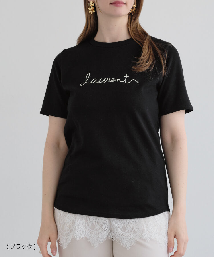 【MIA/ミア】裾レース付きシンプルロゴTシャツ