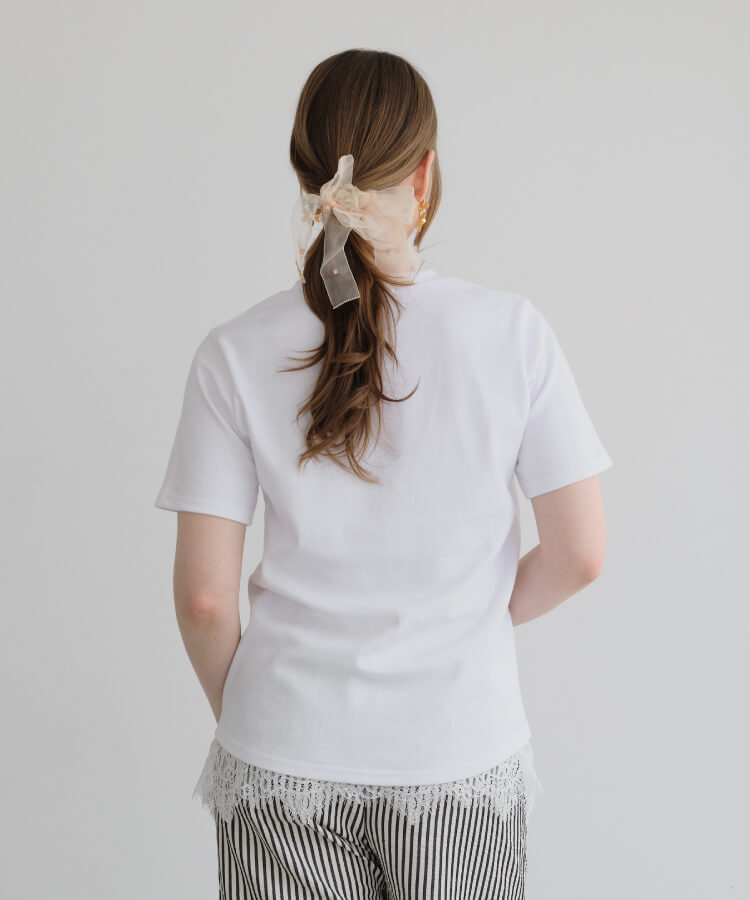 【MIA/ミア】裾レース付きシンプルロゴTシャツ