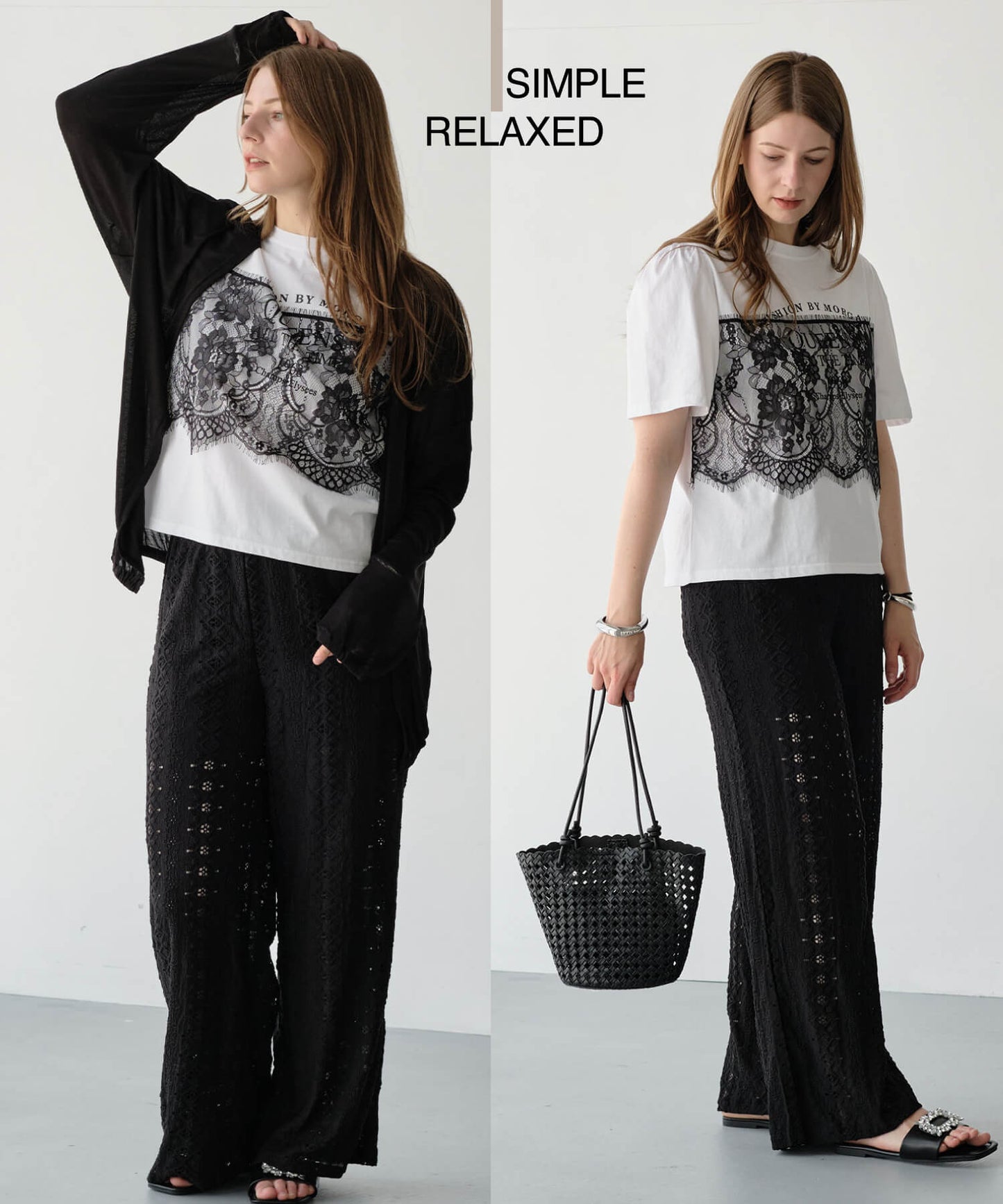 【MIA/ミア】レイヤードレースプリントTシャツ