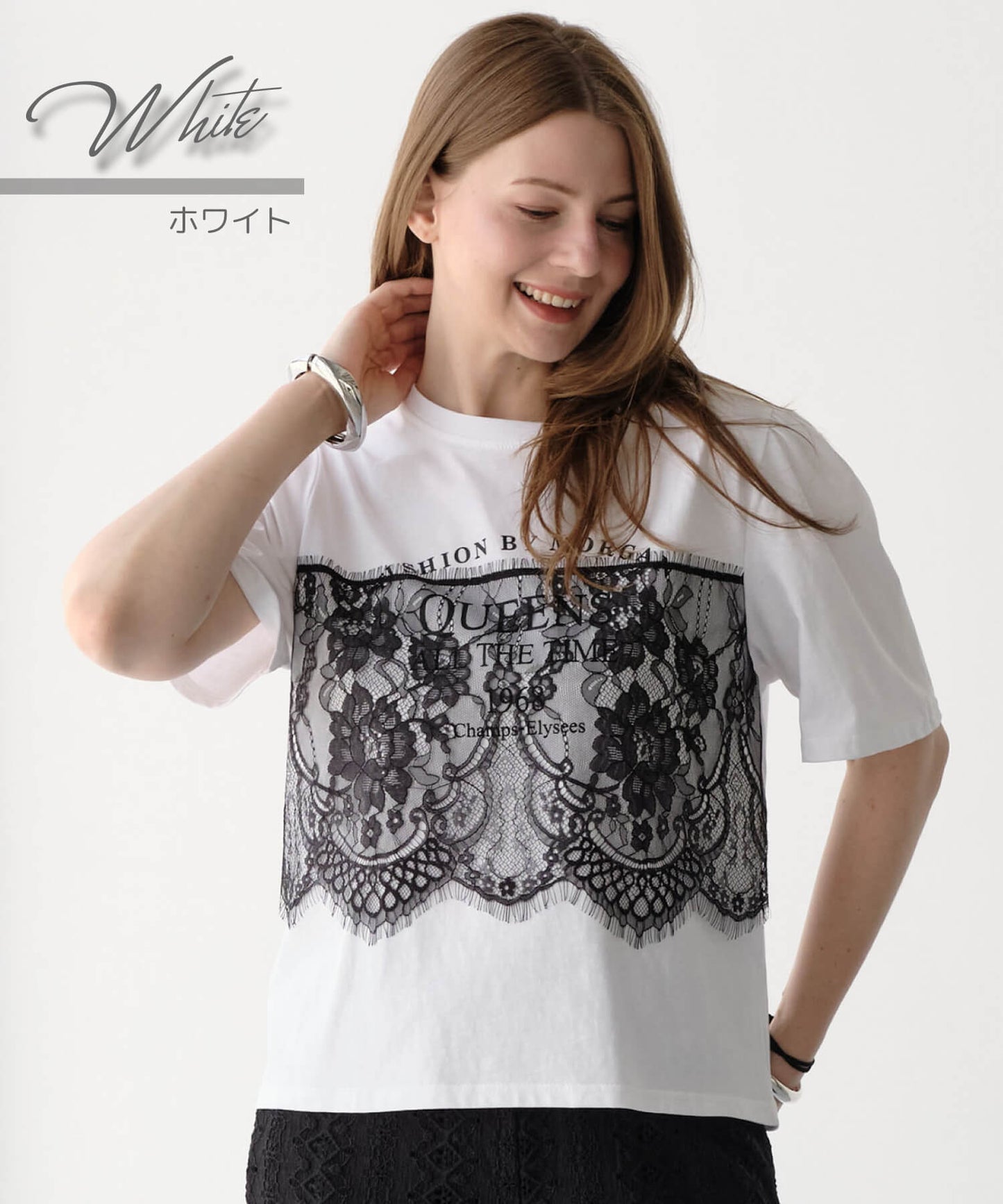 【MIA/ミア】レイヤードレースプリントTシャツ